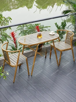Чайный столик и стул из мелкого бытового пластика, дерева, стол с двумя стульями для отдыха на природе, домашнее кресло из трех предметов