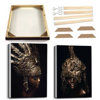 Черная золотая корона, женская картина на холсте с рамкой, Косынка, Золотые губы, женский плакат, Абстрактная фигурная картина, гостиная