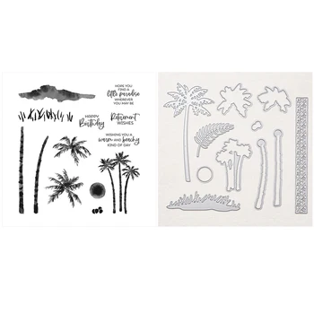 Штамп Paradise Palms и штампы Palms Sun Sand Sentiments Прозрачные штампы для тиснения своими руками, изготовления открыток для скрапбукинга, 20A
